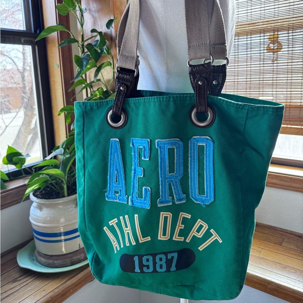 RARE Aeropostale Canvas Cotton Green Tote Shoulder Beach Bag MID 2000’s